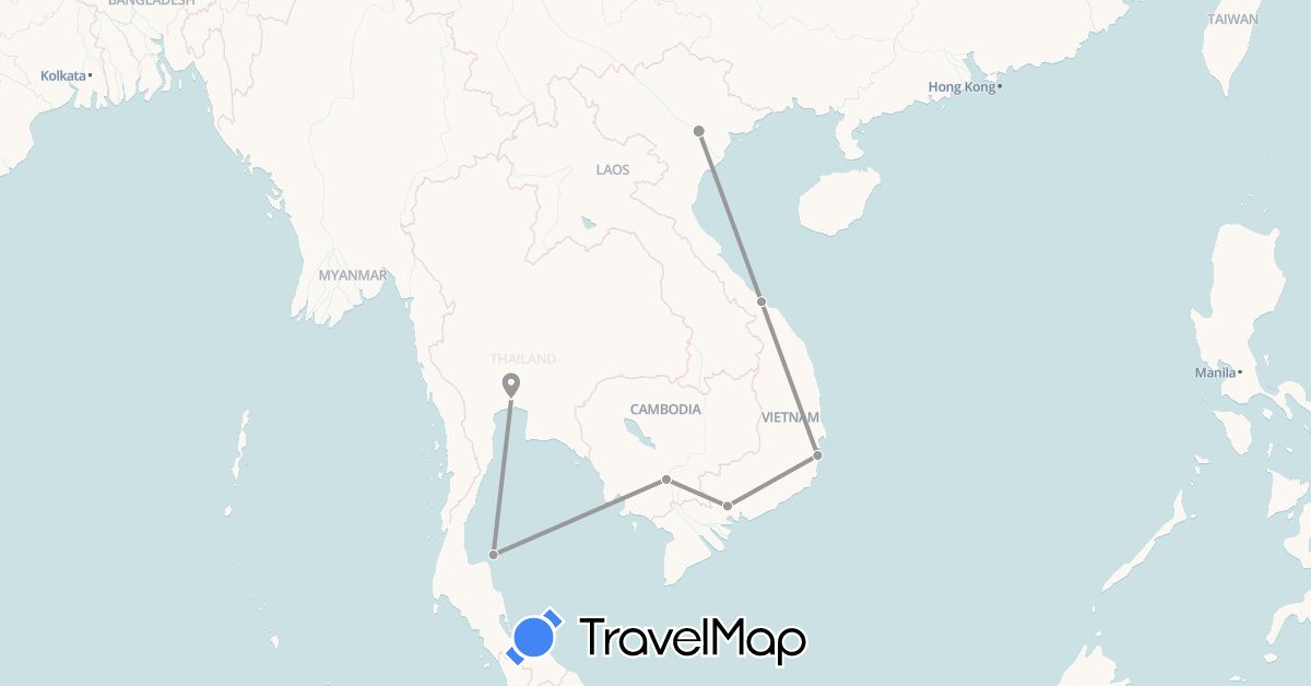 TravelMap itinerary: plane in Cambodia, Thailand, Vietnam (Asia)